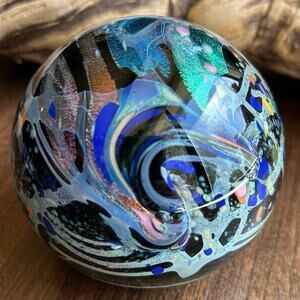 Rollin Karg Signed Dichroic Iridescent Handblown Studio Art Glass Paperweight